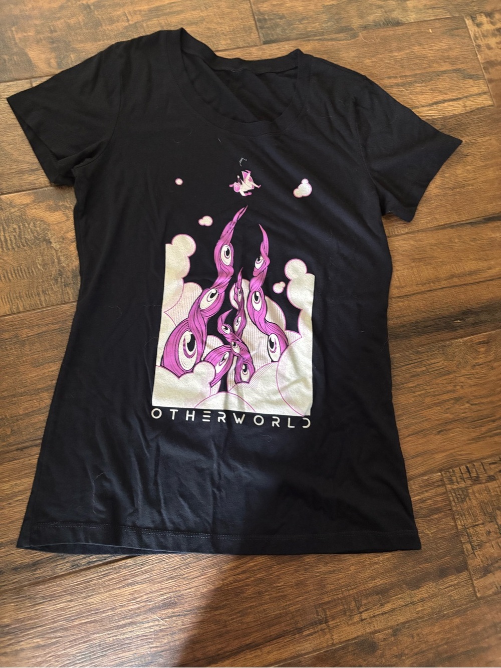 Otherworld Graphic Tee — Black with Pink & White Design